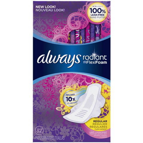 Always Radiant Infinity Regular With Wings Scented Pads